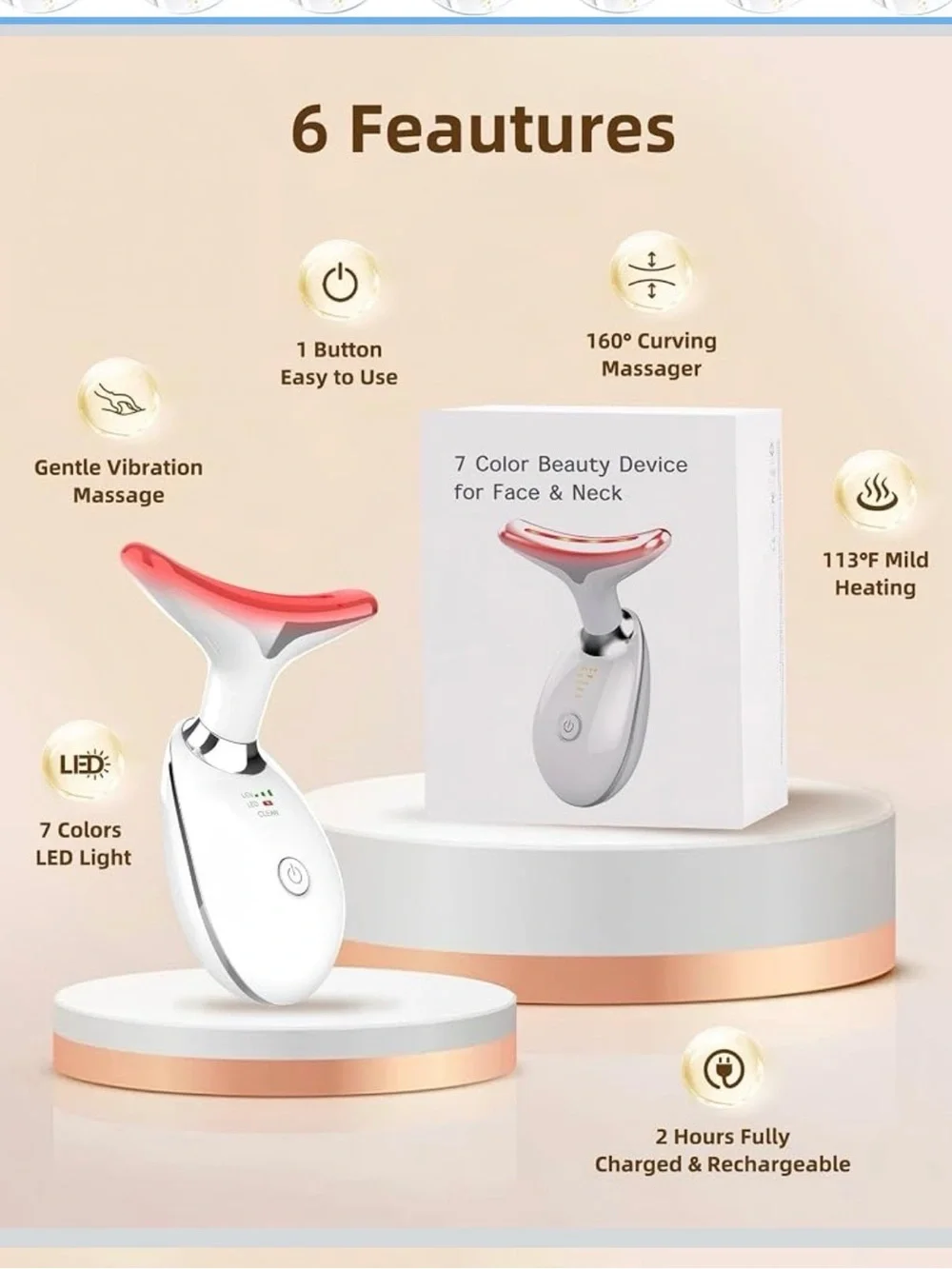 LED Facial Massager Device in White with Red Light NWT